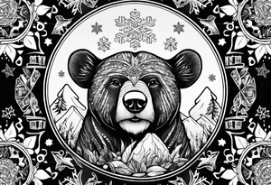 Magic mushrooms bear snowflakes tattoo idea