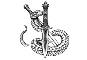 mystical snake coiled around an ancient dagger with jeweled hilt tattoo idea