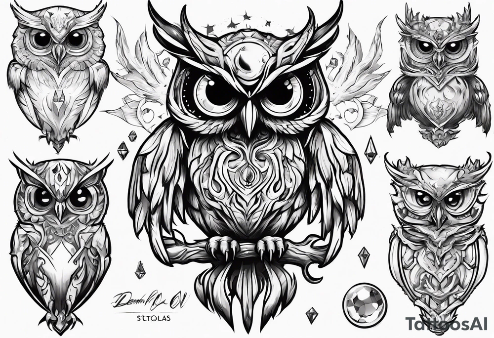 The Demon Owl Stolas, a Prince of Hell who is obsessed with gems, knowledge of astrology and poisonous plants. tattoo idea