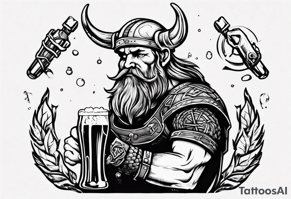 A Viking drinking a beer and holding a wrench tattoo idea A Viking drinking a beer and holding a wrench tattoo idea