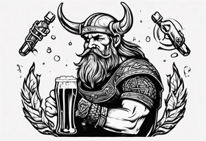 A Viking drinking a beer and holding a wrench tattoo idea
