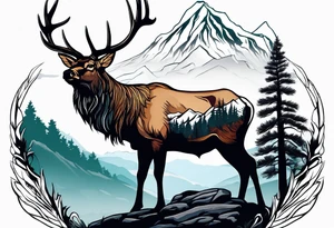 arm sleeve pine tree moutain elk tattoo idea