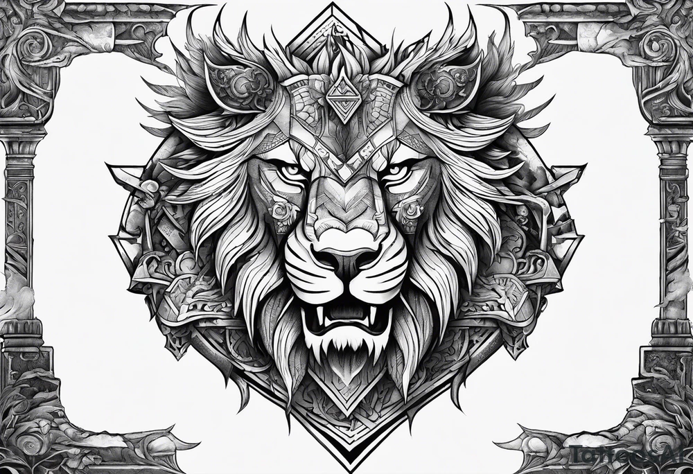 Valhalla sword shield  axe lion dragon 
Valknut  ruins tattoo idea