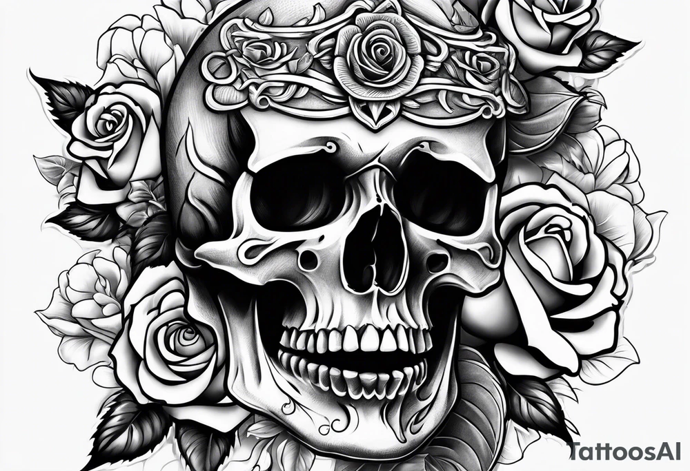 Sword and skull wrapped in roses tattoo idea