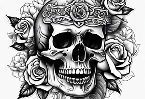 Sword and skull wrapped in roses tattoo idea