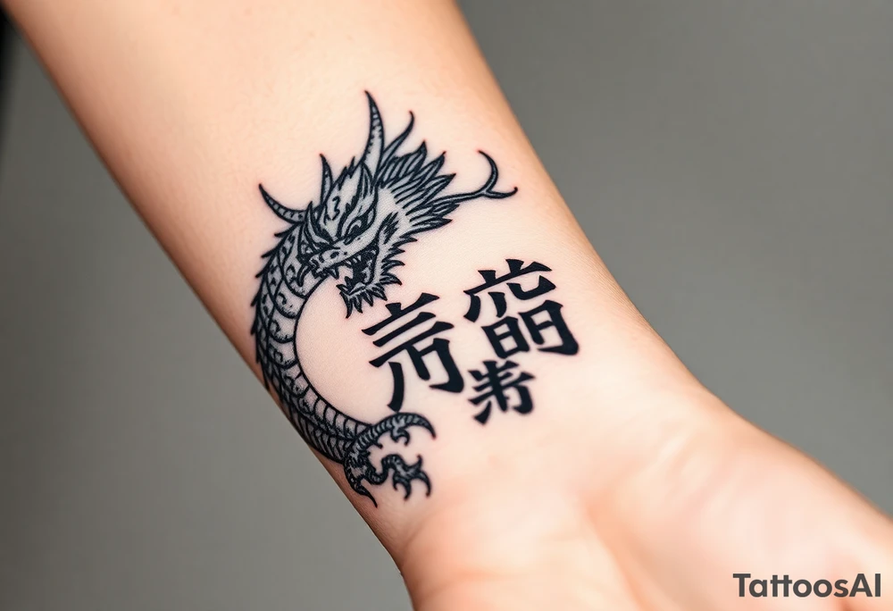 Chinese dragon with two kanjis in front tattoo idea