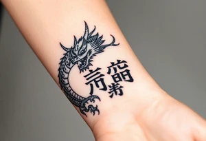 Chinese dragon with two kanjis in front tattoo idea