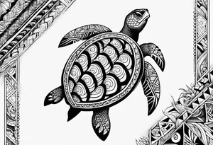 Full leg sleeve sea turtle and tribal and geometric tattoo idea