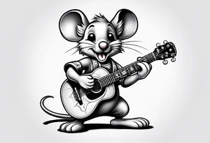 cartoon mouse playing guitar 
 american traditional tattoo idea