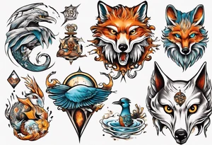 fisch, fuchs und eule tattoo idea