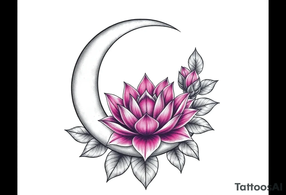 crescent floral moon with lotus flower tattoo idea