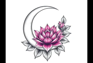 crescent floral moon with lotus flower tattoo idea