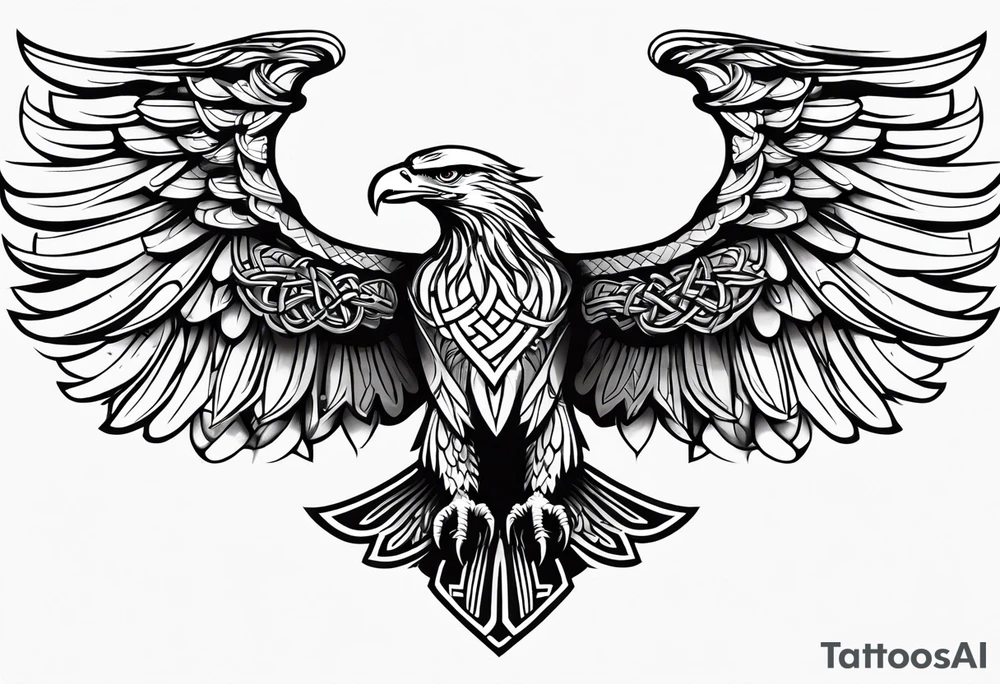 Simple celtic Eagle with wings spread upwards linework tattoo idea