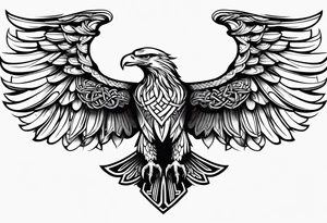 Simple celtic Eagle with wings spread upwards linework tattoo idea