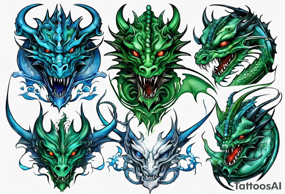 2 dragons one green and other blue tattoo idea