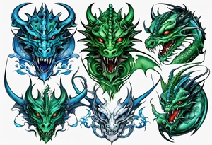2 dragons one green and other blue tattoo idea