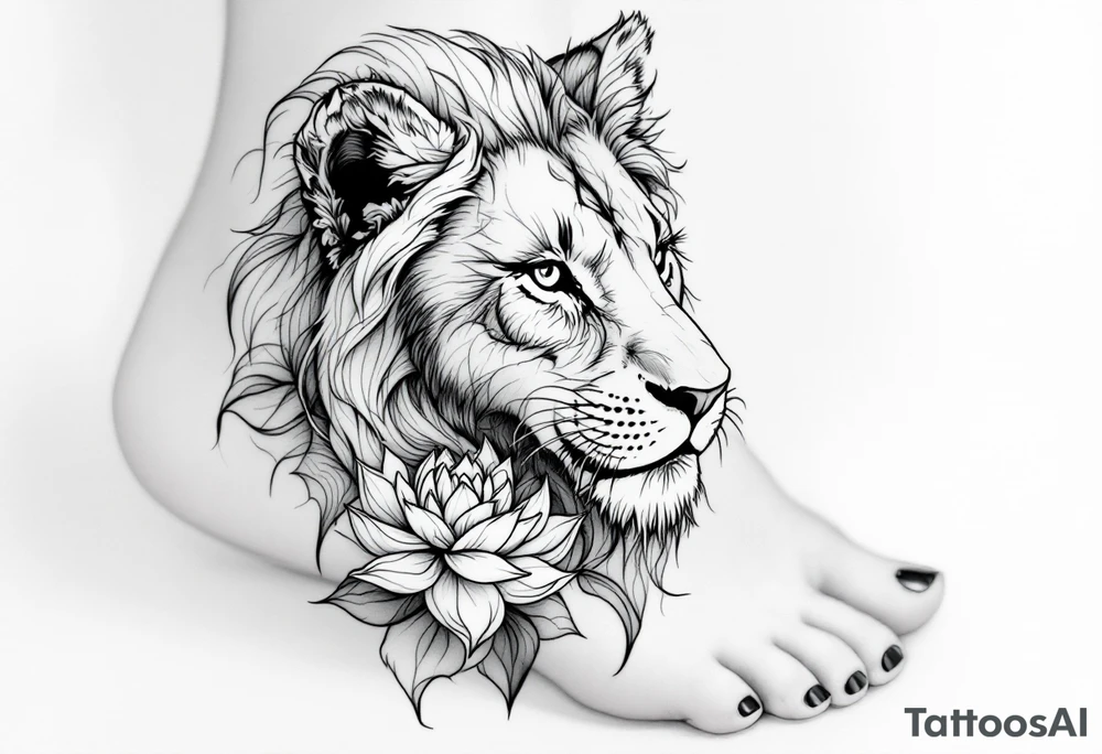 Lioness and lotus flower tattoo idea