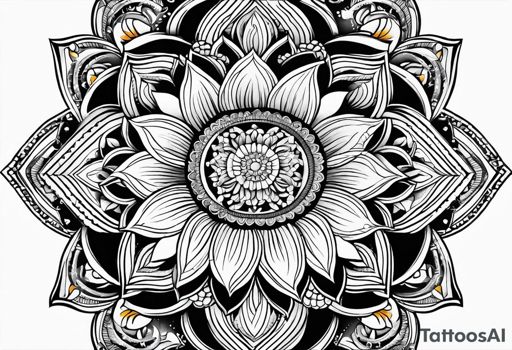 Mandala sun flower tattoo idea