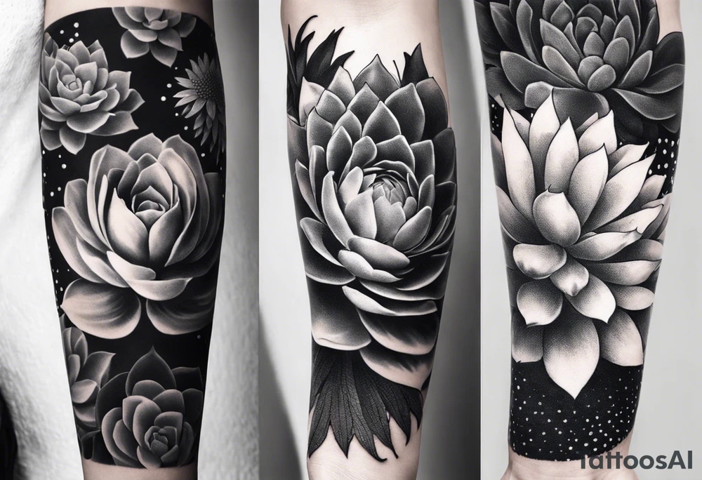 Western floral and succulent forearm sleeve tattoo idea