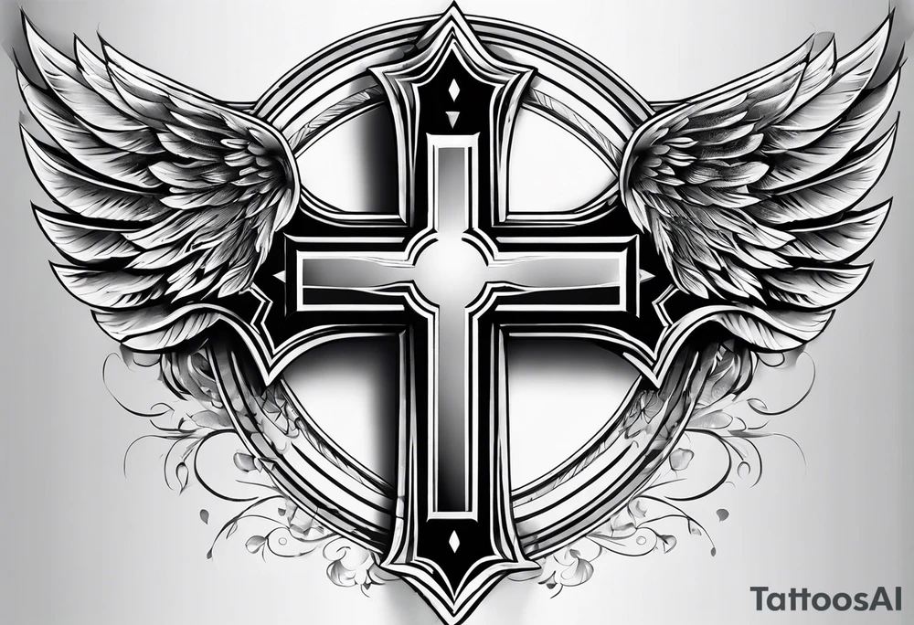 Cross with wings and a halo tattoo idea