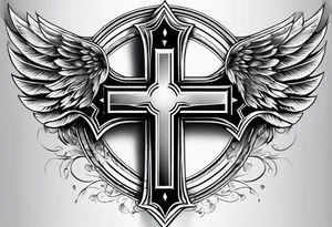 Cross with wings and a halo tattoo idea