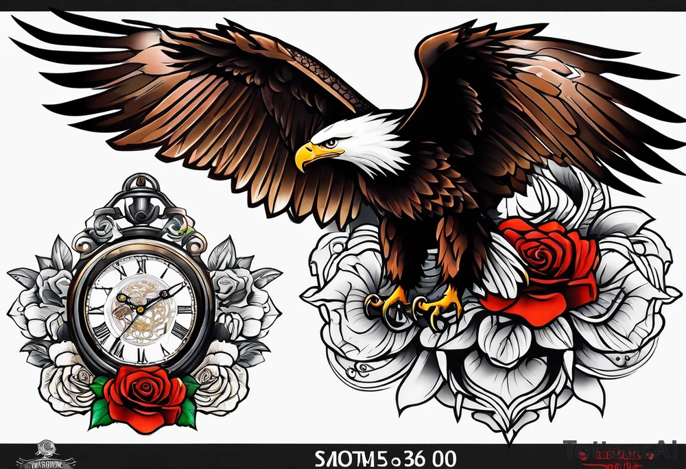 eagle, rose, clock , love tattoo idea