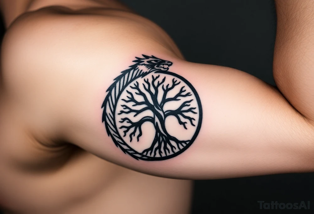 a dragon forming a circle with its body.  the dragon encircles the tree of life tattoo idea