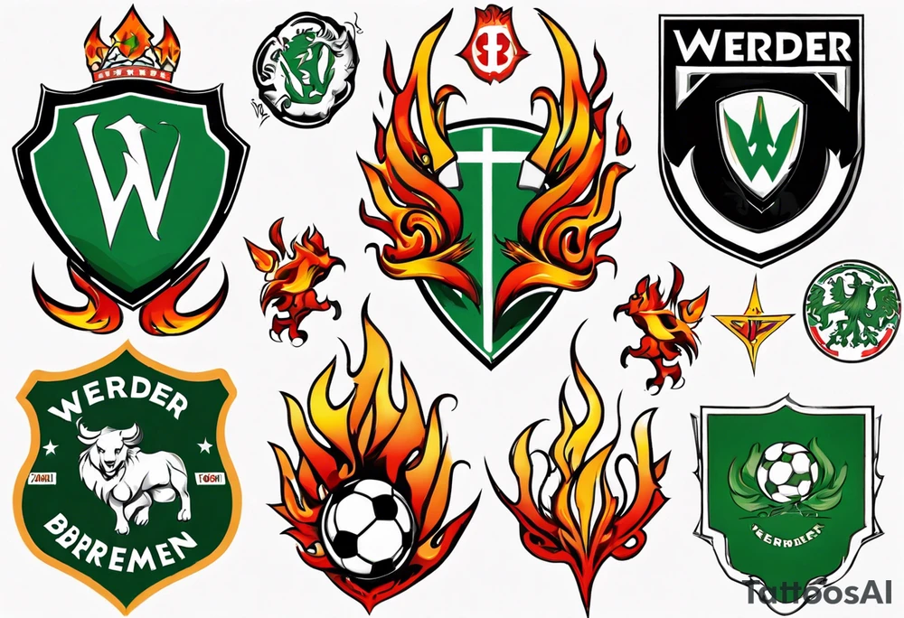 werder bremen fußball, flammen, wappen tattoo idea