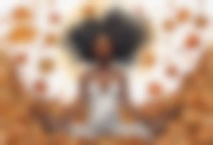 a black woman standing in a pile of fallen leaves, with feet that are tree roots, her arms raised towards the sun, tattoo idea