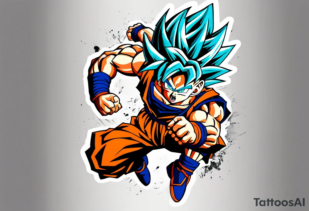 An anime-style tattoo of a character from Dragon Ball, depicted in a dynamic and powerful pose. The character’s unique traits and expressive details are highlighted to capture their personality and strength. This design embodies the intense, iconic anime style that Dragon Ball is known for, with vibrant colors and strong lines tattoo idea