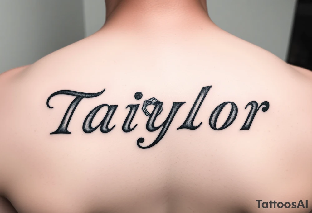 The name Taiylor spelled horizontal with the O as a diamond ring behind the ear tattoo tattoo idea