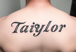 The name Taiylor spelled horizontal with the O as a diamond ring behind the ear tattoo tattoo idea