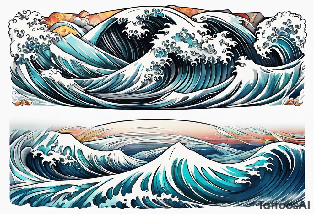 Waves leg sleeve tattoo idea
