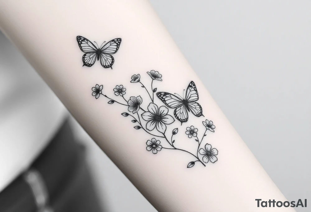 spring violet flowers and butterflies, more butterfly, and sprinkels, flower are violet tattoo idea