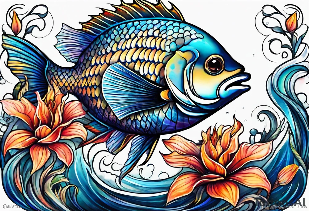 sea, night, flower, fish, republic dominicana tattoo idea