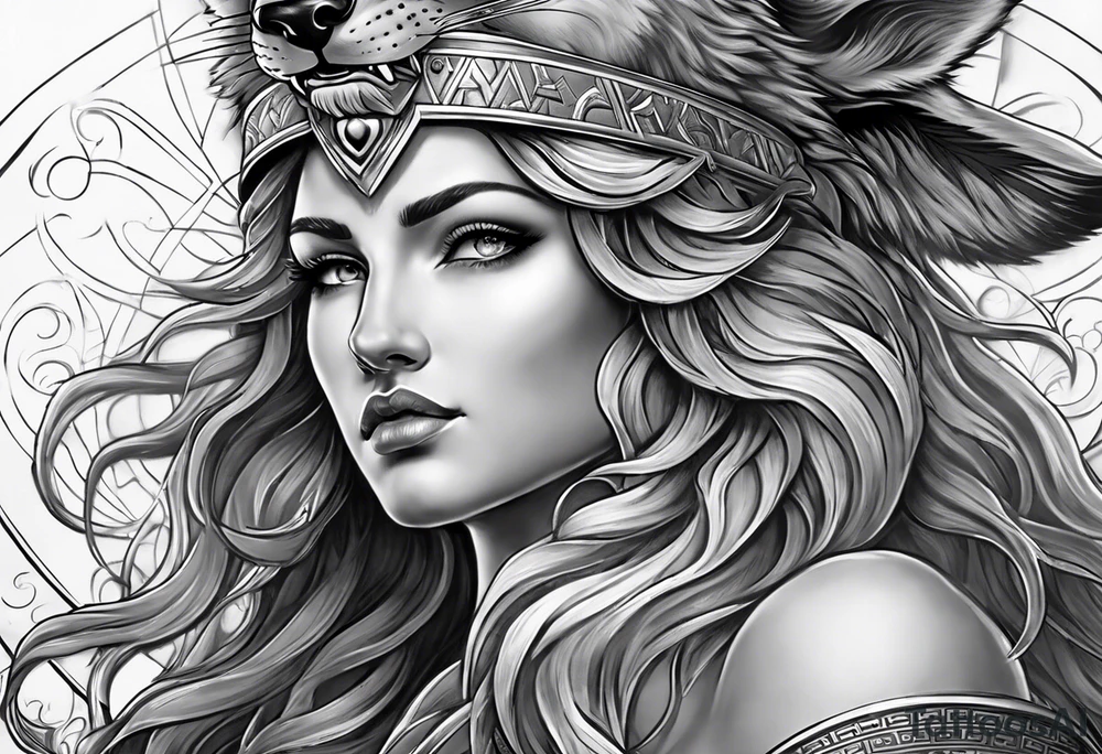 greek god zeus, full sleeve, attractive female face with wolf headress, chemical formula for protein, wolf, full body zeus tattoo idea