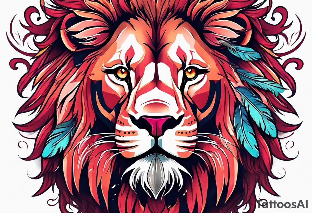 powerful majestic lion, eating a flamingo with feathers and blood and guts tattoo idea