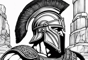 close of of spartan solider looking at distant pillars tattoo idea