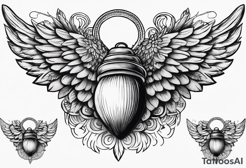 Acorn with angel wings tattoo idea