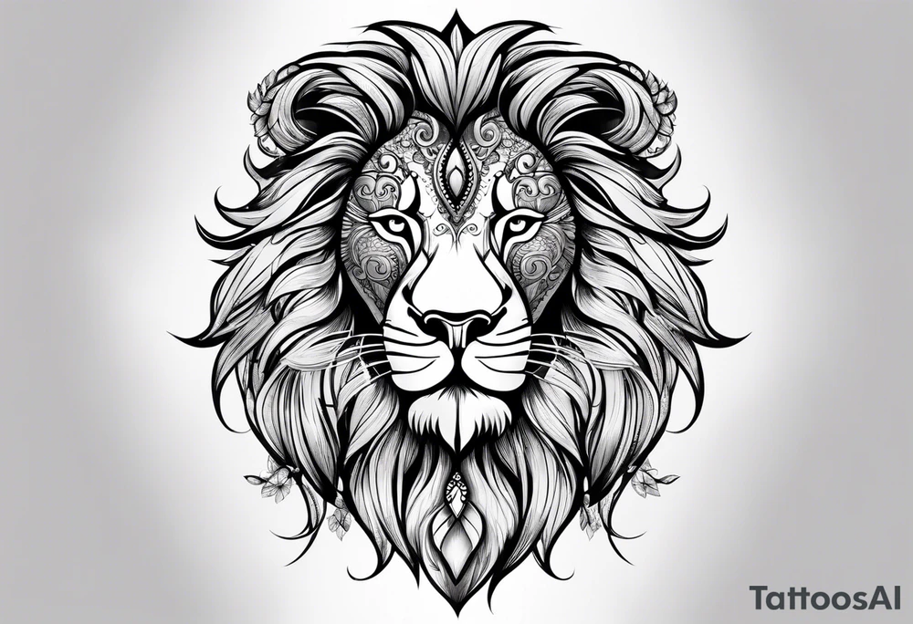 Ornate lion face tattoo idea