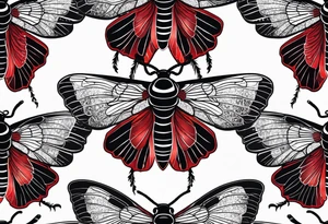 Black stippled cicada with red pattern or texture background tattoo idea
