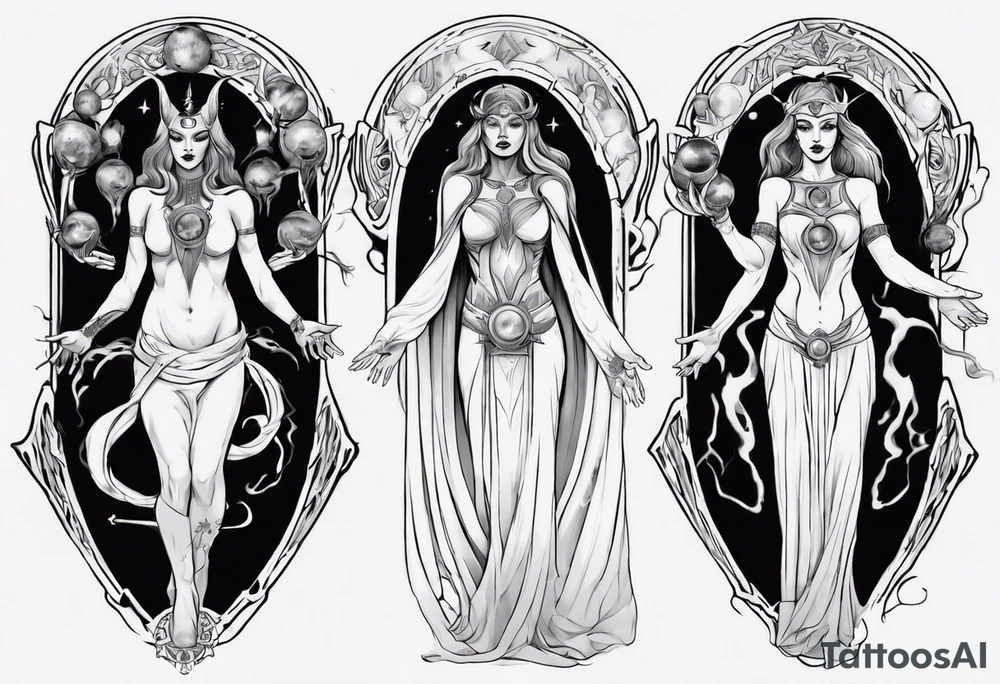 The High Priestesses. Hecate, Artemis and Selene morphing into one body. tattoo idea