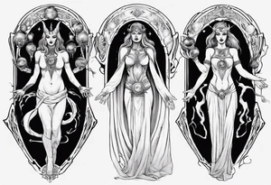 The High Priestesses. Hecate, Artemis and Selene morphing into one body. tattoo idea