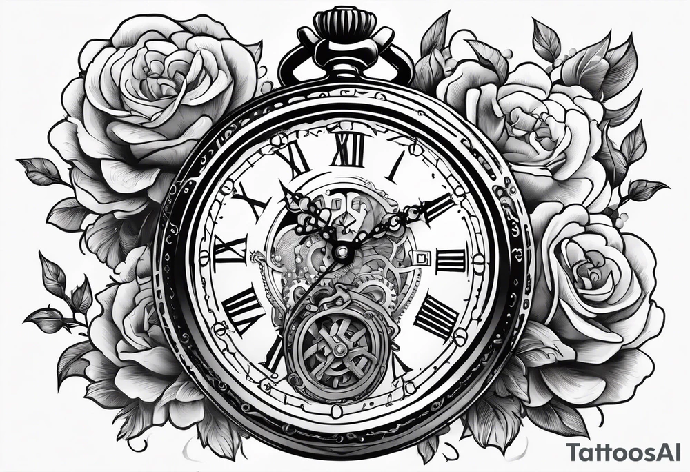 Old school pocket watch exploded showing inner mechanism tattoo idea