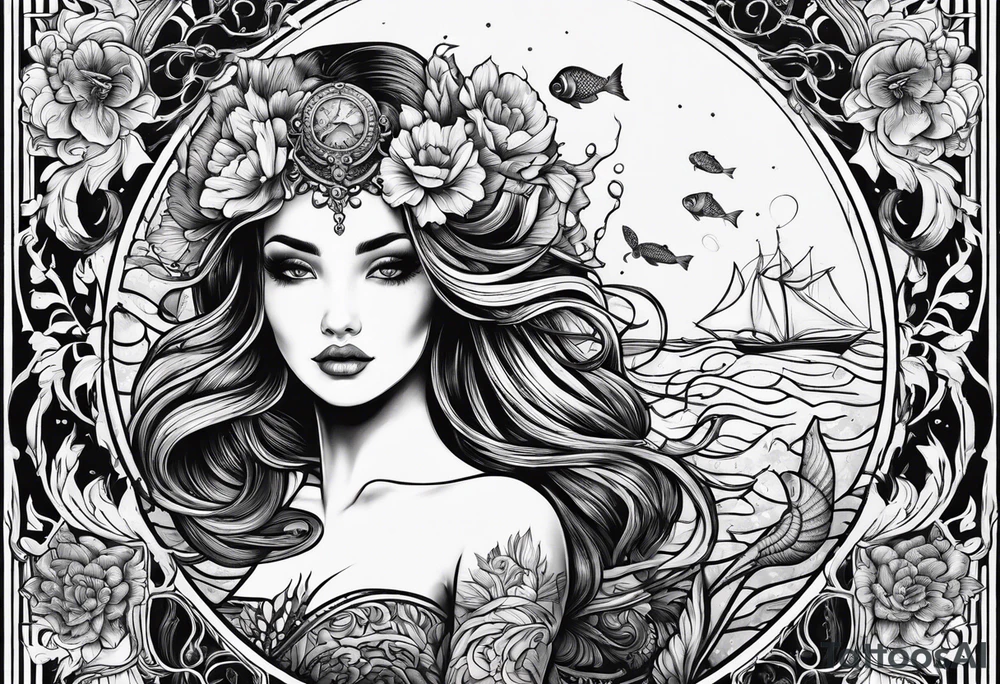 Russian mermaid creepy tattoo idea