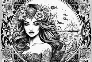 Russian mermaid creepy tattoo idea