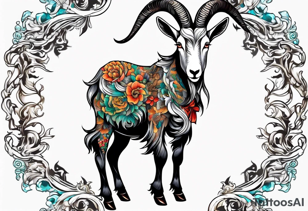 goat standing in two legs tattoo idea
