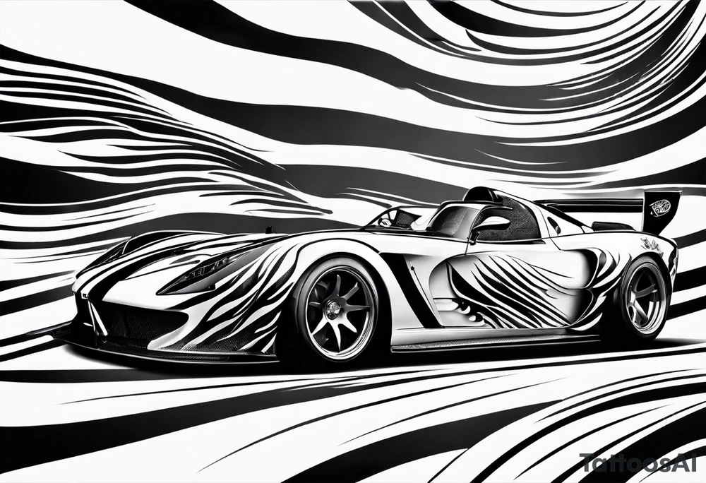 Race car with flames and fish tattoo idea