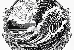 Poseidon steht in einer Welle im Meer tattoo idea