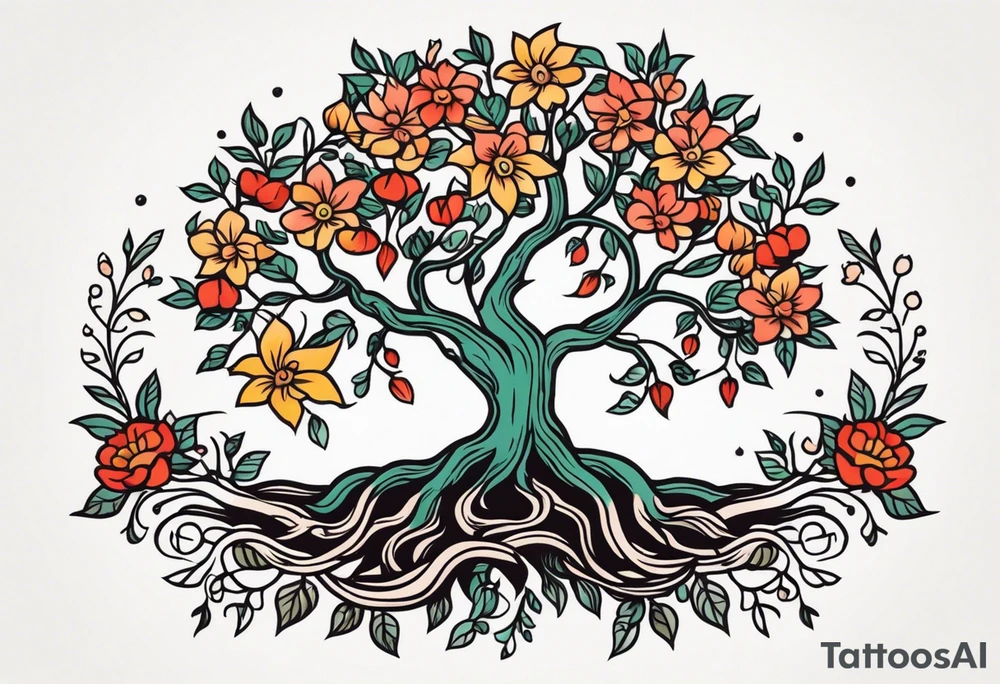 tree with roots

old school vintage simple traditional design with vintage flowers surrounding
bold color simple tattoo idea